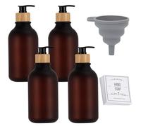 4 Piezas 500ml Dispensador De Jabón De Plástico, Botella De Bomba Recargable para Loción con Embudo, Etiqueta, Dispensador Gel y Champu Ducha, para Champú Jabon Líquido Acondicionador Gel De Ducha