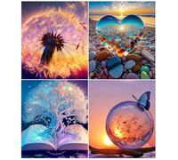 4 Piezas 5D Diamond Painting, Pintura Diamante, 5D Juego de Pintura de Diamantes, Kits de Pintura de Diamantes para Principiantes, para Pared de Casa, Oficina, Decoración de Cafetería (30 x 40 cm)