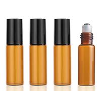 4 piezas 5ml Botellas de vidrio ámbar con bola de metal de acero inoxidable, Botella de aceite esencial Roll-on para aceite esencial, Frasco Perfume Recargable