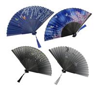 4 piezas Abanicos Plegables Abanicos de Mano, Abanico Plegable Estilo Chino, Abanicos Personalizadospara Regalos de Cumpleaños Fiestas Bodas Decoración del Hogar(Negro + Azul)