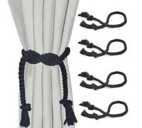 4 Piezas Abrazaderas Cortinas, Tiebacks de Cortina Trenzados a Mano, alzapaños de algodón Tejido a Mano Decoración de Sala de Estar para Dormitorio Salón Exteriores y Oficina (Black)