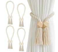 4 Piezas Abrazaderas Magnética para Cortinas, 60Cm Beige Abrazaderas Cortinas Alzapaños Cortinas Cuerda de Algodón, Moderna Recoge Cortinas para la Decoración de la Ventana del Hotel Home Office