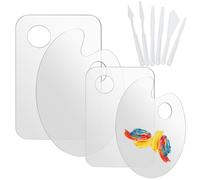 4 Piezas Acrílico Transparente Paleta, Paleta de Pintura Acrílico Transparente con 6 Raspadores, Paleta Pintura Acrilica, Paleta Ovalada, para Pintura de Acuarela, Pintura al óleo, Pintura Gouache