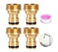 4 Piezas Adaptador de Manguera con Cinta de Sellado de PTFE Set, Latón Conector Grifo, Conectores Universales para Grifo Mezclador, Acoplamiento Rápido para Cocina, Baño, Jardín (Dorado)