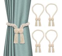 4 Piezas Alzapaños de Cortina Magnéticos, Sujeta Cortinas sin Taladro, diseño de imán potente, curtain tiebacks de cordón de algodón beige, para salón dormitorio oficina, estilo nórdico/boho