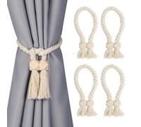 4 Piezas Alzapaños Magnéticos Cortinas, Fuertes Alzapaños Magnéticos para Cortinas Alzapaños de Algodón Tejidos a Mano Sujeta Cortinas Decorativos para la Decoración de Cortinas (Beige)