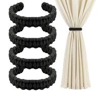 4 Piezas Alzapaños para Cortinas Bohemio Hoja,Alzapaños de Cortina Trenzados,Sujeta Cortinas,Ideal para el salón, el Dormitorio y la Oficina (Negro)
