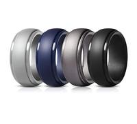 4 Piezas, Anillos de Boda de Silicona de Moda para Hombres, Bandas de Boda de Goma de Diseño Elegante con Borde Escalonado Transpirable, Colores Clásicos, Cómodos y Seguros para Piel, Tamaño 10#