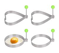 4 Piezas Anillos de Huevo de Acero Inoxidable con Mango Anti-Calor Anillos para Cocinar Huevos Redondos y con Forma de Corazón Moldes para Huevos Fritos No Pegajosos para Freír, Tortitas