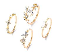4 Piezas Anillos Mujer Gruesos Oro Juego Anillos Niña Chapados Cúpula Anillos Abiertos Gruesos Ajustables Apilables Anillos,anillos mujer