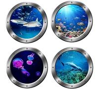 4 Piezas Animales del Fondo del Mar 3D Etiqueta Engomada Tortugas de mar Vinilo Pegatinas Decorativas Adhesiva Pared Dormitorio Saln Guardera Habitaci Infantiles Nios Bebs
