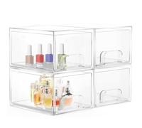4 Piezas Apilables Organizador Transparente, Acrílico Transparente Cajonera Organizador Cajones Bañocon 32 Antideslizante Antideslizantes para Maquillaje, Cosméticos, Cocina, Refrigerador,Oficina