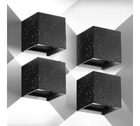 4 Piezas Aplique Pared Exterior/Interior,12W 6500K Luz Blanca Fría Apliques de Pared Interior Impermeable IP65 Ángulo Ajustable Lámparas Exterior Negro para Patio,Terraza,Salón,Jardín,Dormitorio