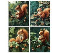 4 Piezas Ardilla Diamond Painting, 5D Diamond Painting Kit Completo, Manualidades Adultos DIY Cristal Pintura de Diamante Para, Paintings Para Decoración de Pared del Hogar Regalo 50x70cm O-916