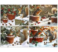 4 Piezas Ardilla en maceta Diamond Painting, 5D Diamond Painting Kit Completo, Manualidades Adultos DIY Cristal Pintura de Diamante Para, Paintings Para Decor de Pared del Hogar Regalo 70x90cm O-757