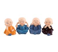 4 Piezas Artesanía de Resina de Pequeños Monjes, Estatua de Monje de Kung Fu en Miniatura, Escultura de Monje Pequeño de Bebé, Budas de Bebé, Adorno de Artesanía de Resina para Decoración del Hogar