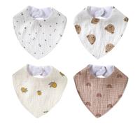 4 Piezas Baberos De Muselina De Algodón Pañuelo Triangular De Muselina Para Bebe Baberos Superabsorbentes Para Recién Nacidos Ajuste Para Recién Nacidos y Niños Pequeños Unisex De 0 a 36 Meses