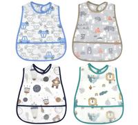 4 piezas baberos para bebés, baberos impermeables para bebés para comer, babero de estampado de dibujos animados con bolsillo, babero ajustable de para niños pequeños.