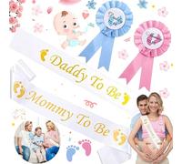 4 Piezas Baby Shower Badge Sash, Género Revelar Botones, Recuerdos Baby Shower, para Baby Shower Fiesta De Celebración, Huellas Pequeñas, Letra Dorada (Blanco, Rosa, Azul)