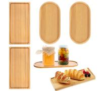 4 Piezas Bandeja de Bambu Cafe Bandejas de Madera Decorativa Rectangular Pequeña, 17.5 * 8.9cm Bandeja Baño para Lavabo Servir Comida Ovalada Cocina 2 Formas para Suculentas, Posavasos, Té, Pastel