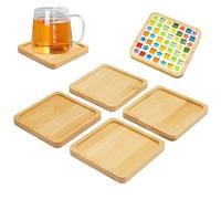 4 Piezas Bandeja de Bambú Cuadrada, Bandeja Pequeña Madera, Bandejas Cafetera Madera, Bandeja de Bambú para Decorativas, Almacenamiento, Aceitera, Servir, Jabonera, Té, 9 x 9 x 1 cm