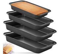 4 Piezas Bandeja Horno Antiadherente, Bandejas de 3 Tamaños de Acero al Carbono, Platos de Horno Apilable Sin PFOA, Molde Rectangular Negro para Hornear y Servir Pan, Galletas, Pasteles,Carne,Verduras