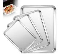 4 Piezas Bandeja Horno Rectangular, Bandejas Empanar Acero Inoxidable, Plato Rebozar Lavavajillas 4 Tamaños, Bandejas Fácil Limpiar para Hornear Asar Servir, Bandeja Cocina para Pasteles & Galletas