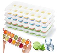4 Piezas Bandejas De Cubitos De Hielo De Silicona Con Tapa, Molde De Hielo, Certificado LFGB - Libre De BPA, Bandejas De Hielo Cuadradas Fáciles De Quitar (1 Verde+1 Azul+1 Rosa+1 Amarillo)