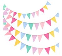 4 Piezas Banderines de Fiesta Triangulares de Lino Sintético | Linenette, Estilo Creativo y Clásico, para Birth Parties y Fiestas, DIY Decorativo