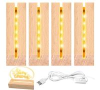 4 Piezas Base de Exhibición de Luces LED, Base de Madera con Luz LED, Base de Visualización de Luces Led, Base de Madera Rectangular para Pantalla de Escritorio Bola de Cristal, Resina,Vidrio (Cálido)