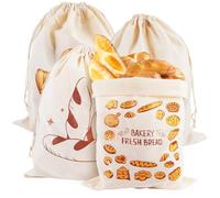 4 Piezas Bolsa de Pan de Lino con Cordón, 40x30cm Bolsas de Pan de Lino, Multifuncional Bolsa Pan Reutilizables para Pan, Baguette, Frutas, Verduras