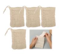 4 Piezas Bolsas para Jabón Ecológicas de Sisal, Red de Jabón Antideslizante de Lino Natural, Bolsitas Exfoliantes para Jabón y Champú Sólido, 14cm x 9cm, Reutilizables y Biodegradables