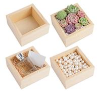 4 Piezas Caja de Madera Sin Tapa 8 X 8 X 4 cm, Caja Almacenaje Madera Cuadradas Sin Acabado se Puede Pintar, TeñIr, Decorar o Tallar, para Guardar Accesorios Del Hogar, Plantas y Decoraciones De Pared