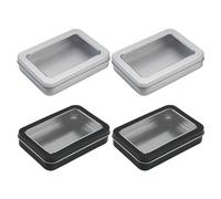 4 Piezas Cajas Metálicas con Tapa, Cajas De Almacenamiento Transparentes, Latas Pequeñas