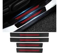 4 Piezas Carbono Protectores Umbral Puerta para Mitsubishi Hatchback Colt/i/i-MiEV/Lancer/Minica/Mirage/Space Star,Universal Estribos Pegatina Bienvenidos Pedal Coche Accesorios,Red