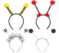 4 Piezas Carnaval Diadema,Tentáculo Abeja Diadema,Mariquita Diadema,Tocado Insecto con Tentáculos Negros,Diadema Alien Plateada con 2 Orbes&Efecto Purpurina,Diadema para Carnaval Halloween