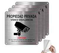 4 Piezas Cartel Videovigilancia de Aluminio 15x 15cm, Cartel Zona Videovigilada, Panel Cámara Monitoreo, Camara Vigilancia con Pegatina y Agujeros Preperforados para Interior/Exterior