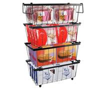 4 Piezas Cesta para Congelador, Metal Organizador Apilable Organizador Nevera con Plegable Asas para Congelador para 141-198L, Organizadores Arcon para FrigoríFico Mueble Cocina (Negras*4)
