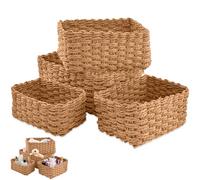 4 Piezas Cestas Almacenaje Mimbre, Cesto Almacenamiento Trenzadas Apilables, Cesta Organizadoras Cuerda Papel Prácticas, Cajas Decorativas para Organización Salones, Cocina, Habitación, Cajones, Baño