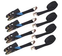4 Piezas Cinchas de Amarre, Correas Tensoras con Carraca y Ganchos, Cinchas de Amarre para Mudanzas, Carritos, Motocicletas, Equipaje, Acampadas y Sujeción de Mercancías, 6m x 25mm, Negro