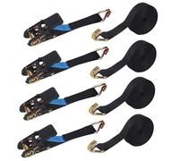 4 Piezas Cinchas de Amarre, Correas Tensoras con Carraca y Ganchos, Cinchas de Amarre para Mudanzas, Carritos, Motocicletas, Equipaje, Acampadas y Sujeción de Mercancías, 6m x 25mm, Negro