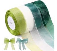 4 Piezas Cinta de Organza, Cinta Organza Transparente, Cinta de Organza para Lazos, Blanco, Verde Oscuro, Verde Bosque y Verde Salvia, Para Bricolaje, Embalaje de Regalos, Decoración de Bodas.