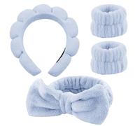 4 piezas cinta para el pelo cosmética, diadema spa para lavar la cara cuidado de la piel diademas, cinta para el pelo, diadema muñeca banda de lavado conjunto para mujeres niñas yoga deporte ducha