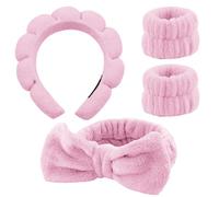 4 piezas cinta para el pelo cosmética, diadema spa para lavar la cara cuidado de la piel diademas, cinta para el pelo, diadema muñeca banda de lavado conjunto para mujeres niñas yoga deporte ducha