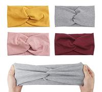 4 Piezas Cinta Pelo Mujer Diadema Cruzada Diadema de Algodón Elástico Diadema Ancha Anudada Diadema Deportiva
