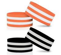 4 Piezas Cinta Reflectante, Clip para Pantalones para Bici de Ajustable, Banda Reflectante Elástica con Cierre de Velcro, Pinzas para Pantalones para Ciclistas, para Ciclismo Jogging (Negro, Naranja)