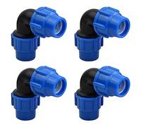 4 piezas Codo de Compresión para Tubería de Polietileno de 25mm x 25 mm, Accesorios de PP PN16, Racor de Fontanería de 90 grados, Conectores, para Tuberías de PE80 PE100 Válvula PE Fitting