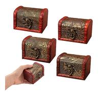 4 Piezas Cofre Tesoro con Candado de Madera Caja,Cajas De Madera Vintage Cofre Pequeño Cofre del Tesoro Madera diseño antiguo para Guardar Joyas Pendientes Collares y Otros Regalos