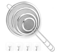 4 Piezas Coladores de Cocina Acero Inoxidable, Colador de Malla Fina con Manija, Tamiz de Harina para Alimentos, Vegetales, Harina y Pasta (8/12/16/20 cm)