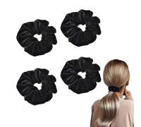4 Piezas Coleteros Pelo Mujer,Gomas de Pelo de Terciopelo Negro,Suaves y Elásticas Coleteros Pelo Niña,Accesorios para el Cabello para Niñas y Mujeres para Afro Rizado,Largo,Cola de Caballo